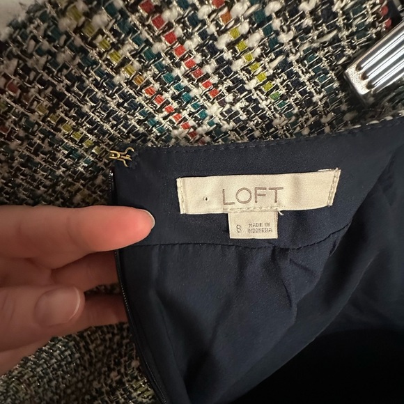 Loft multicolor tweed lined mini skirt with metallic thread, zip pockets size 8 - Picture 7 of 8